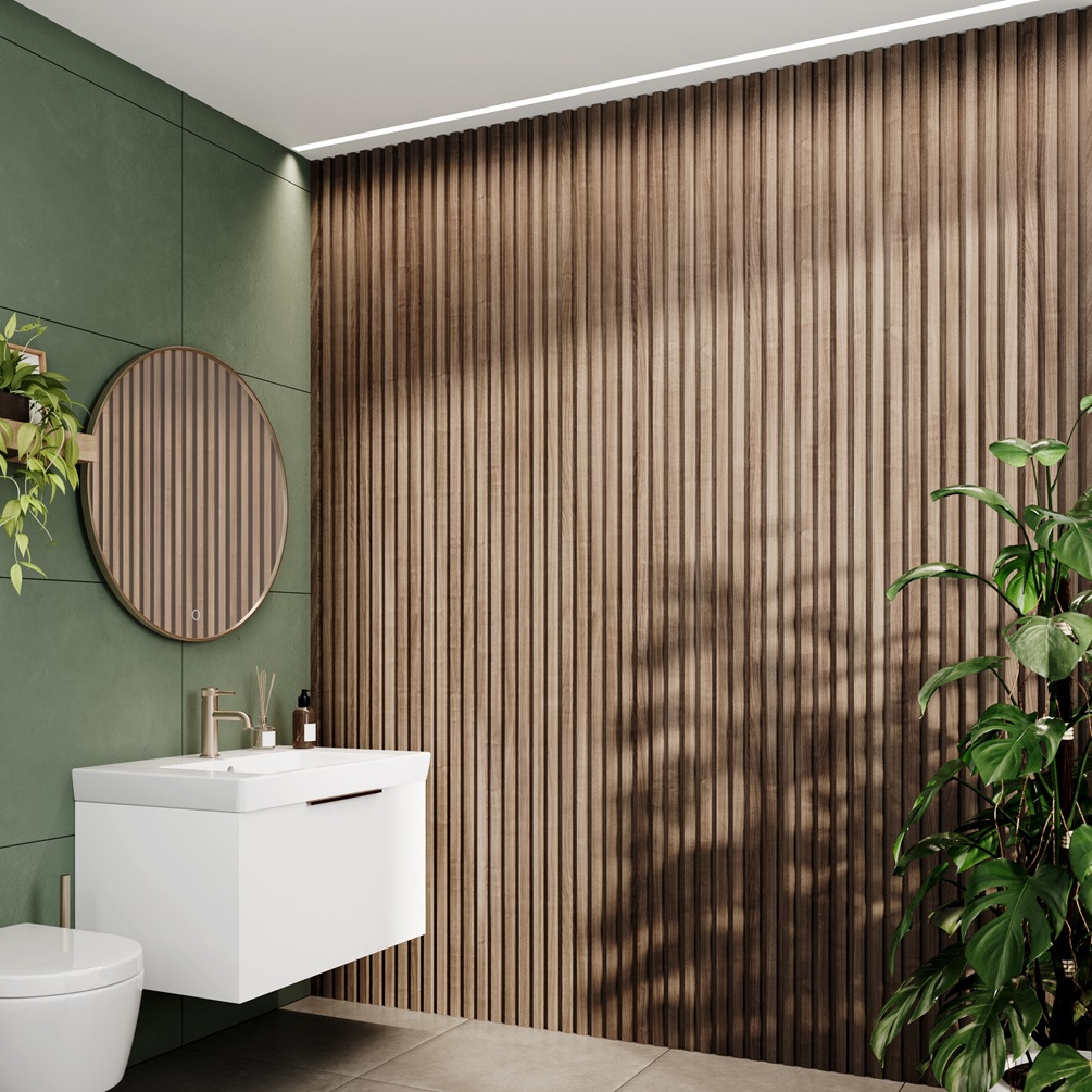 Camden Walnut Slatted Wall Panels | Sanctuary Bathrooms